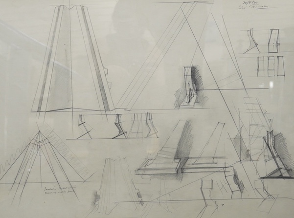 Peter Thursby (1930-2011), two pencils and mixed medias, abstracts, one signed and dated 23/8/70, largest 57 x 74cm. Condition - fair